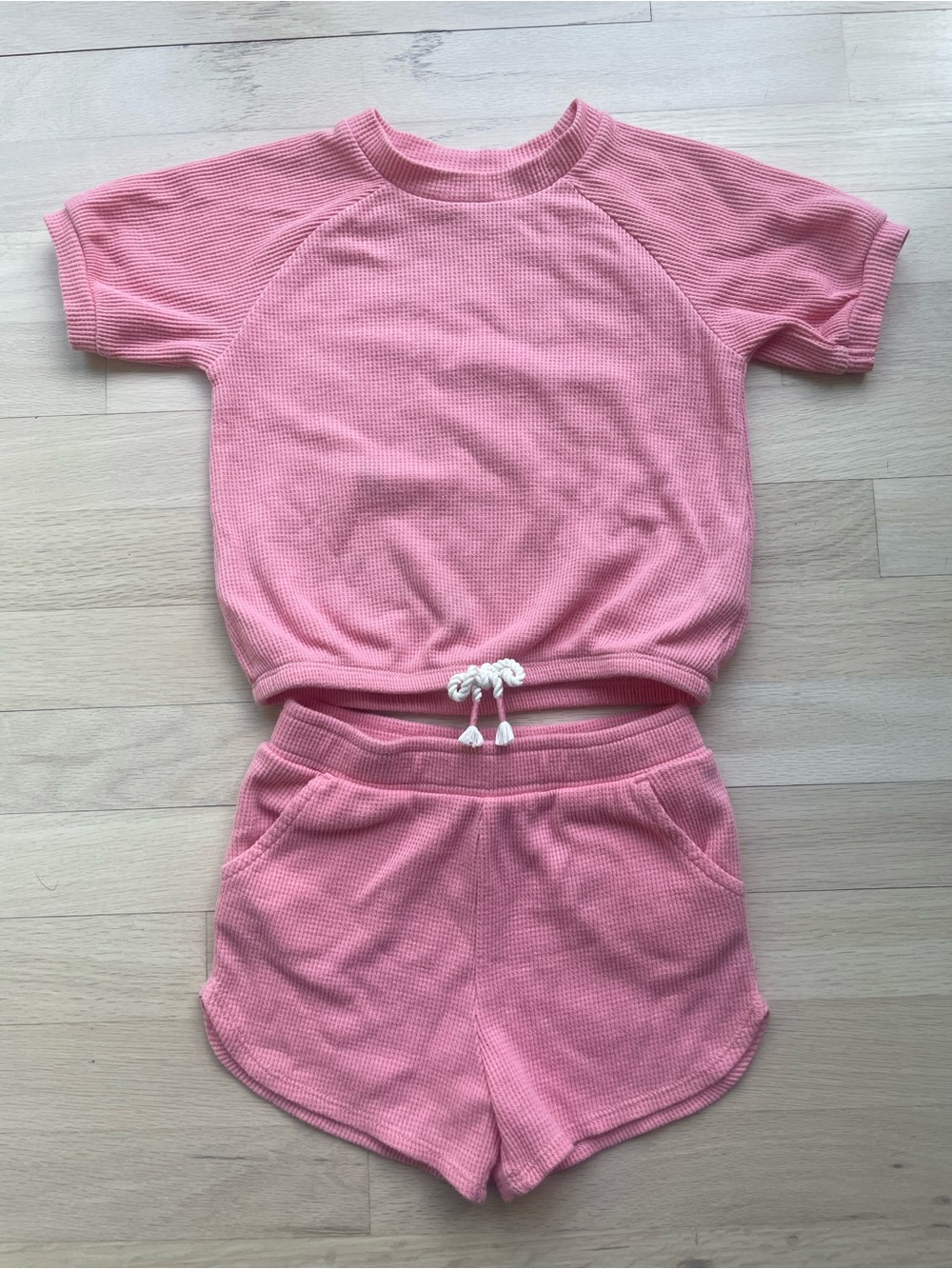 Old Navy Pink Waffle Knit Shorts Set